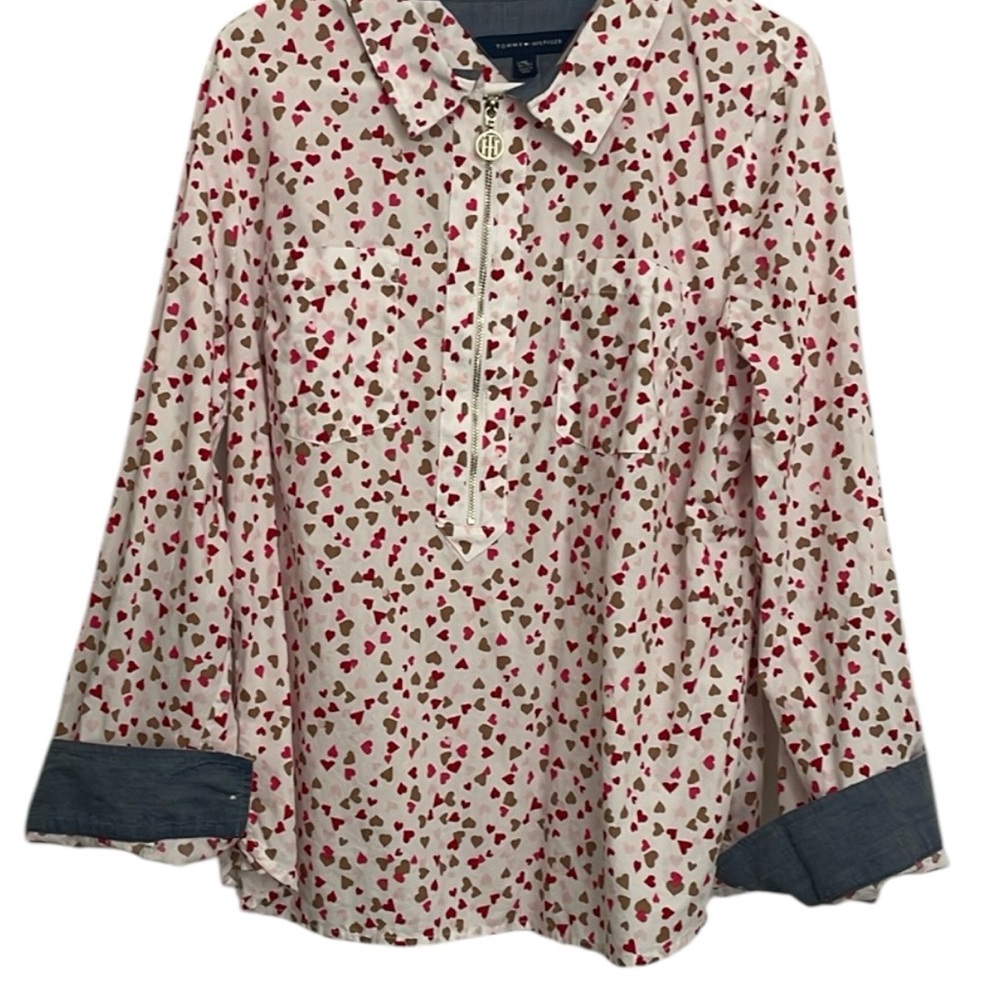 Tommy Hilfiger Women's Heart Print Sweater - Red and White